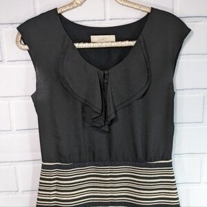 LOFT Black/Cream Sheath Dress Ruffled Bodice